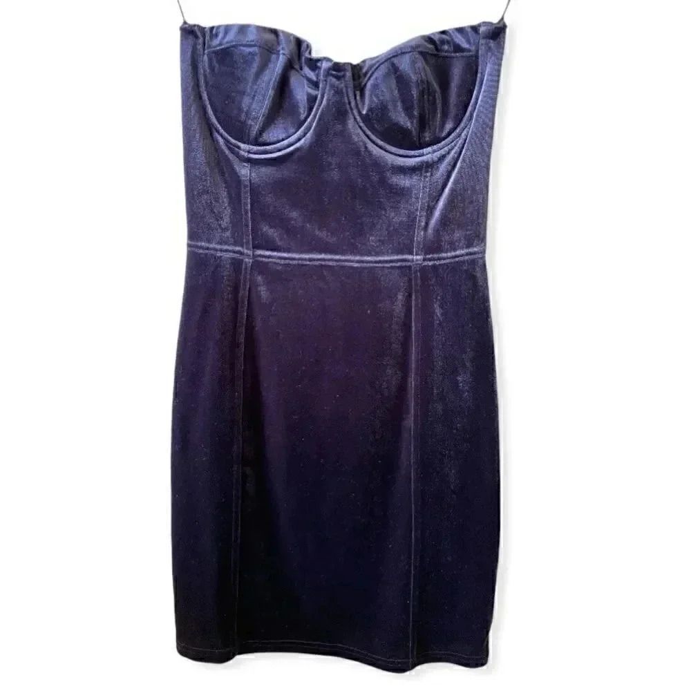 H& M Purple Midnight Velvet Strapless Bodycon Night Out Dress Sz 6